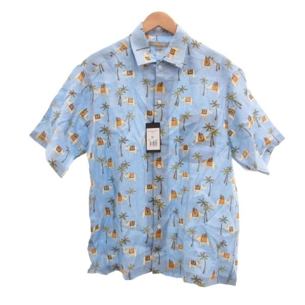 未使用品 ジムトンプソン JIM THOMPSON タグ付き アロハシャツ 麻 リネン ヤシの木 象...