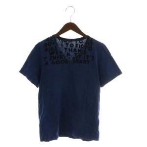 メゾンマルジェラ Maison Margiela Tシャツ カットソー エイズＴ 半袖 Vネック フロッキープリント S 紺 ネイビー /XZ ■GY30 メンズ