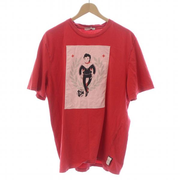 プラダ PRADA × Honet 06SS Tシャツ カットソー 半袖 プリント ダメージ加工 赤...