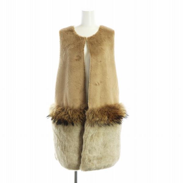 ヴェロフォンナ Re.Verofonna 毛皮ベスト ラクーンファー ロング 切替 38 M 茶 ブ...