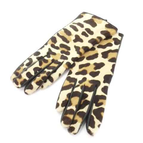 フォクシー FOXEY 手袋 グローブ ハラコ レザー 本革 シルク 絹 アニマル ヒョウ柄 総柄 ...