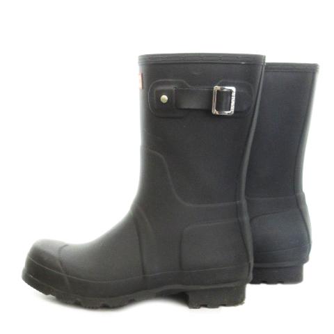 ハンター HUNTER レインブーツ 長靴 ショート ベルトデザイン ロゴ 7 25.5cm 黒 ブ...
