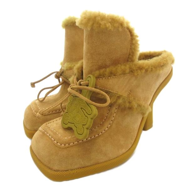 バーバリー BURBERRY 美品 Highland スエードミュール パンプス 37 裏ボア スク...
