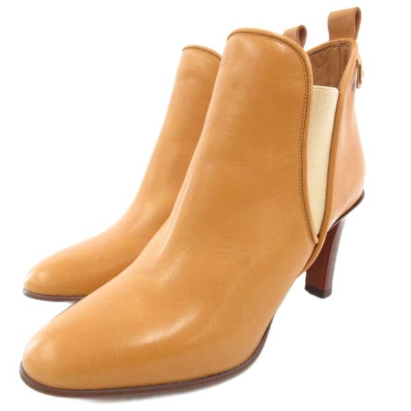 クロエ CHLOE ブーティ サイドゴアブーツ レザー アーモンドトゥ 37 キャメル 茶 ブラウン...