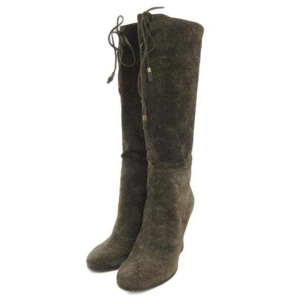 ミッシェルヴィヴィアン MICHEL VIVIEN ロングブーツ スエード リボン ウェッジソール ...