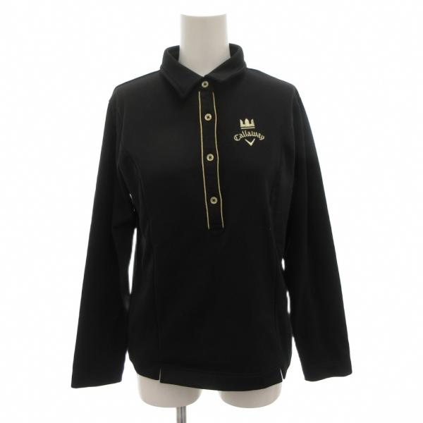 キャロウェイ CALLAWAY ポロシャツ L 黒 ブラック 長袖 ロゴ刺繍 バイカラー /FF ■...