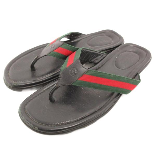 グッチ GUCCI 429362 トングサンダル ビーサン シェリーライン レザー 10 31 黒 ...