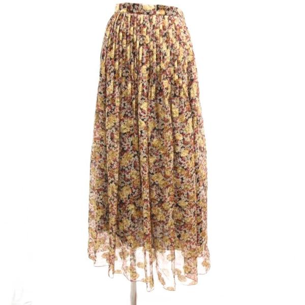 セリーヌ CELINE 2J131837H ゴールドラメジャガードスカート プリーツ 絹 シルク 花...