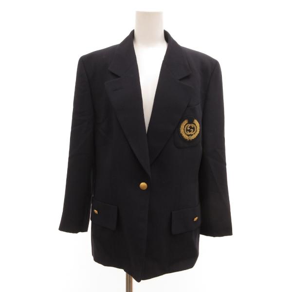 グッチ GUCCI トムフォード期 紺ブレ テーラードジャケット ブレザー ワッペン 金ボタン 42...