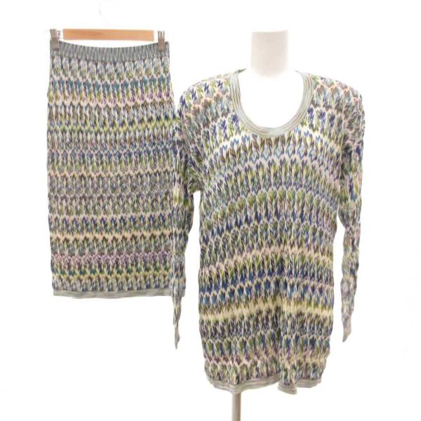 ミッソーニ MISSONI セットアップ ニット カットソー スカート 長袖 ミモレ ロング 総柄 ...