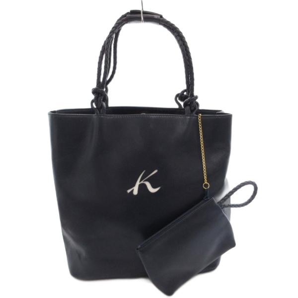 キタムラ Kitamura ハンドバッグ 手提げ ポーチ付き レザー ロゴ 紺 ネイビー /FF ■...