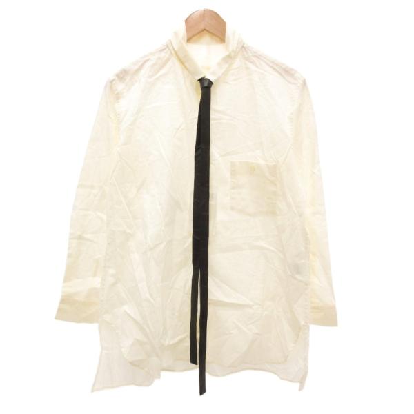 ワイズ Y's ヨウジヤマモト シャツ ネクタイ ラムレザー 長袖 2 アイボリー /JS ■GY4...