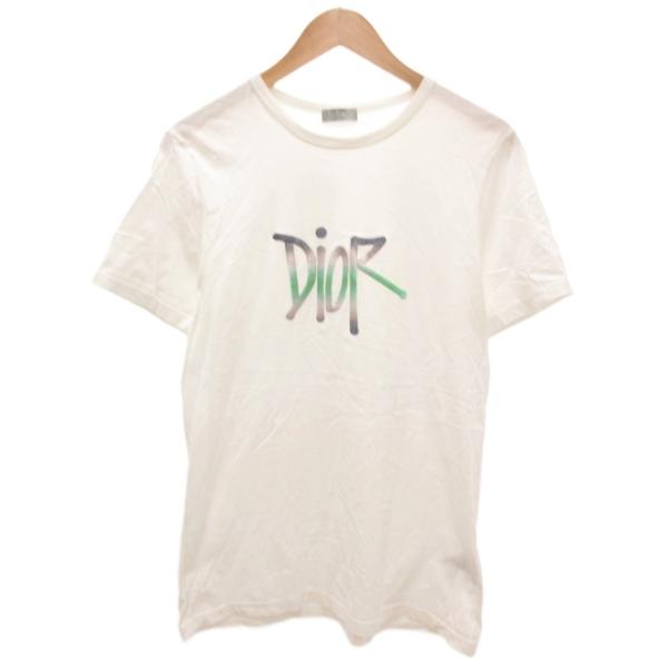 ディオール Dior 20AW SHAWN STUSSY コラボ Tシャツ L 白 ホワイト ロゴプ...