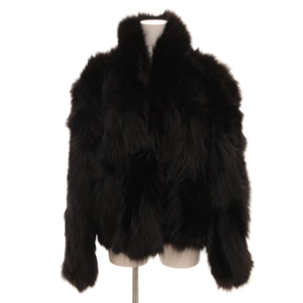 ノーブランド ファーコート ブルーフォックス ショート丈 毛皮 M 黒 ブラック /JS ■GY42...