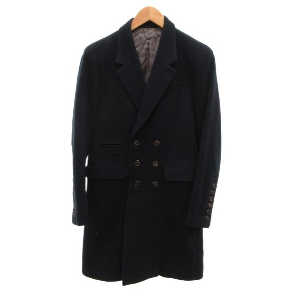 シャリーフ SHAREEF チェスターコート ロング 1 紺 ネイビー ウール カシミヤ メルトン ...