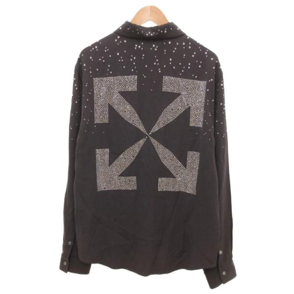 オフホワイト OFF WHITE シャツ ロゴ ラインストーン 長袖 バックプリント L グレー O...
