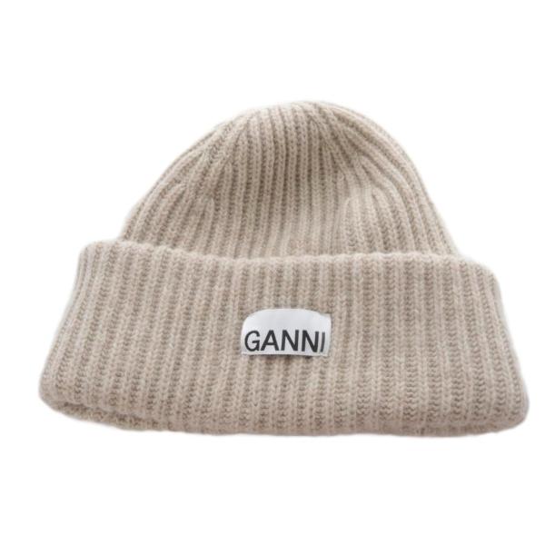 ガニー GANNI 帽子 ニット帽 ビーニー ロゴ ベージュ /YO17 ■GY19 レディース