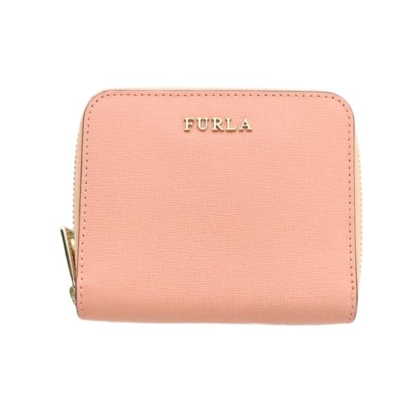 フルラ FURLA 二つ折り財布 ウォレット ロゴ ラウンドファスナー レザー サーモンピンク ■G...