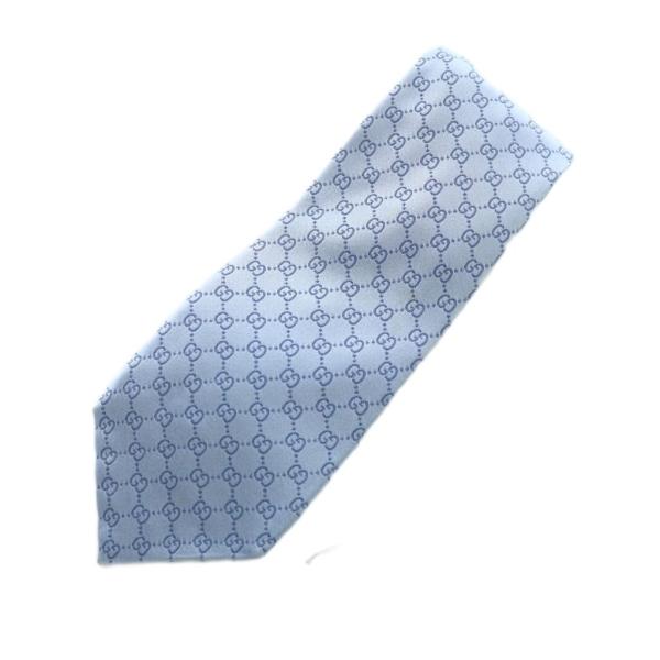 グッチ GUCCI ネクタイ GG柄 インターロッキング 総柄 レギュラータイ 絹 シルク 青 ブル...