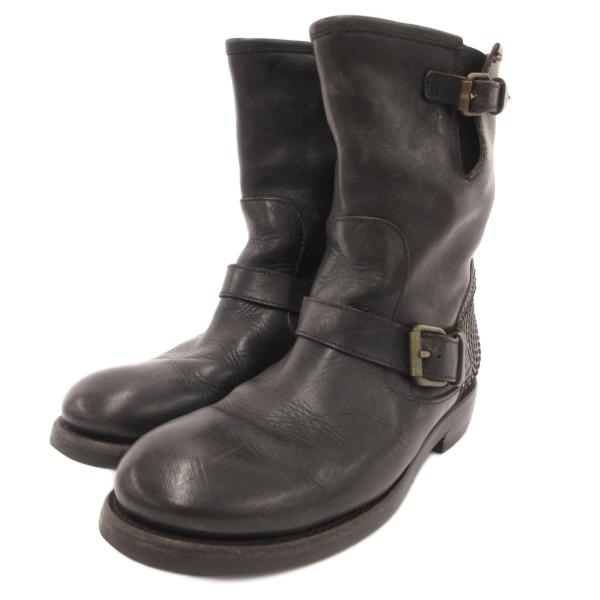 ブッテロ BUTTERO エンジニアブーツ ベルト バックル ステッチ レザー イタリア製 41 黒...