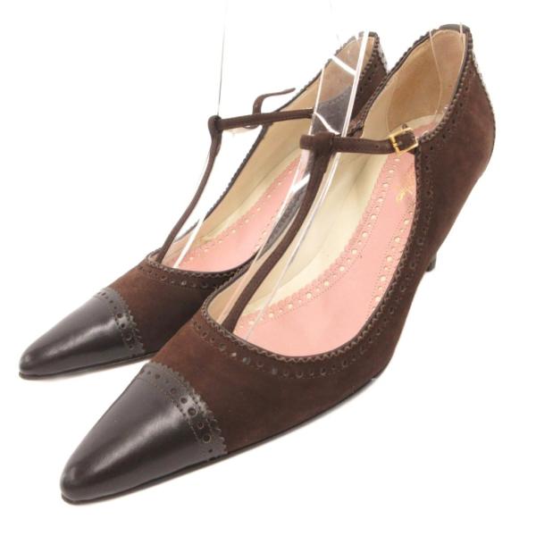 ブルックスブラザーズ BROOKS BROTHERS パンプス スエード Tストラップ ポインテッド...