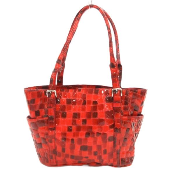 コッコフィオーレ cocco fiore トートバッグ ミニポーチ付き 型押し エナメル 赤 レッド...