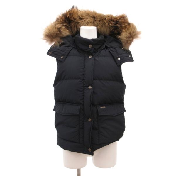 ウールリッチ WOOLRICH ダウンベスト ジャケット ラクーンファー S 濃紺 ダークネイビー ...