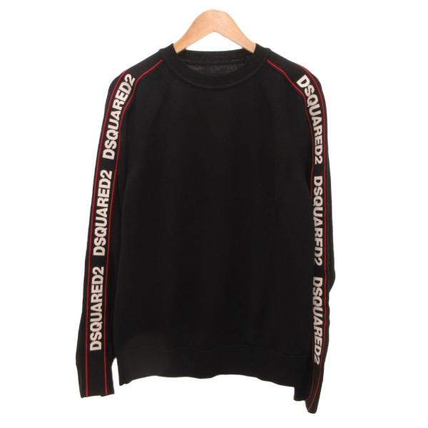 ディースクエアード DSQUARED2 19AW サイドロゴ セーター ニット 袖プリント L 黒 ...