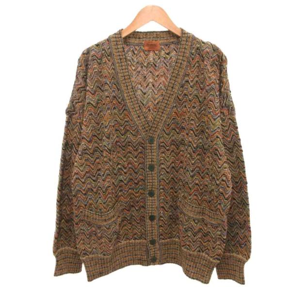 ミッソーニ MISSONI ヴィンテージ カーディガン オーバーサイズ 総柄 50 茶 ブラウン マ...