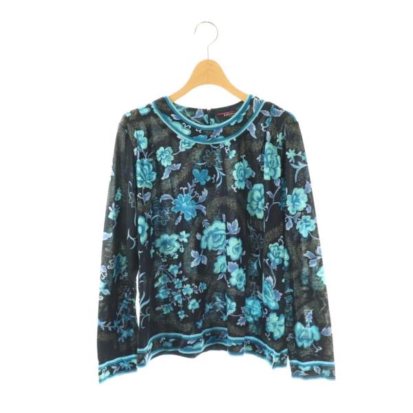 レオナール LEONARD カットソー 長袖 花柄 シルク混 LL ネイビー マルチカラー /DO ...
