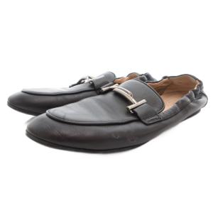 トッズ TOD'S ローファー スリッポン フラット レザー Tロゴ金具 38 黒 ブラック /FF ■GY19