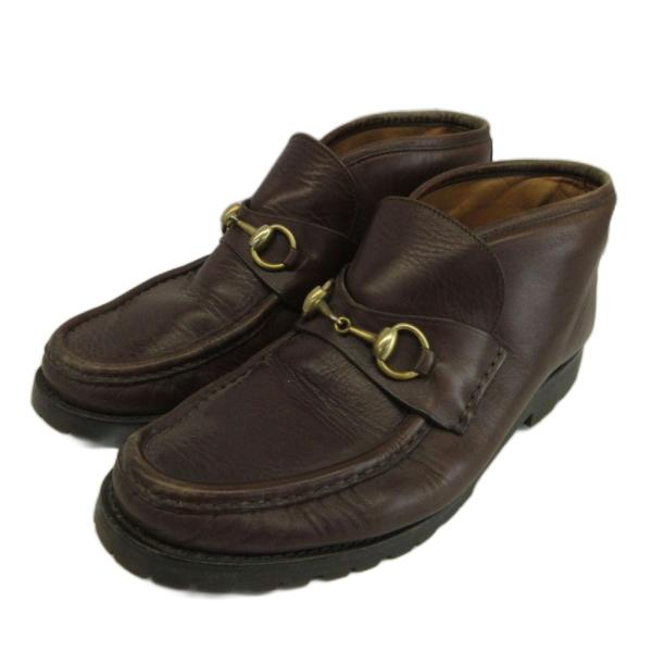 グッチ GUCCI ホースビット チャッカブーツ アンクルブーツ レザー ゴールド金具 7.5 26...