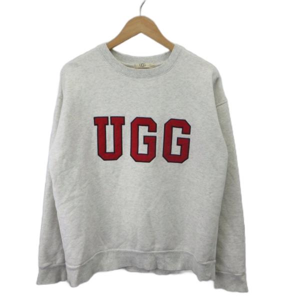 アグ UGG 21AW フェルトパッチクルーネックスウェット トレーナー L 白 ホワイト ロゴプリ...