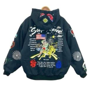 シュプリーム SUPREME × 葵産業 24SS AOI Hooded Work Jacket 中綿ワークジャケット アウター フード ジップアップ ロゴ 刺繍 S 黒