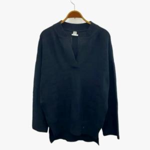 エルメス HERMES Hジャガード Vネック スキッパー チュニック ニット セーター 38 黒 ブラック 長袖 ウール 2H2623DA /RY レディース