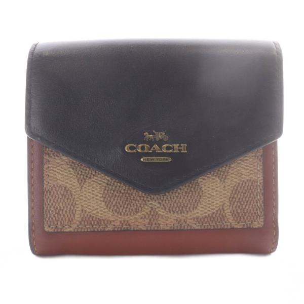 コーチ COACH 二つ折り財布 レザー ロゴ 黒 ブラック 茶色 ブラウン /SR ■GY64 レ...