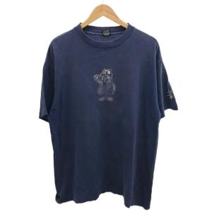 ステューシー STUSSY ヴィンテージ 80's OLD STUSSY Tシャツ 半袖 カットソー Mr.Blob 黒タグ USA製 ロゴ プリント XL 紺 ネイビー /KW