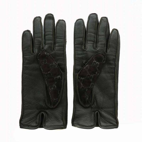 グッチ GUCCI 手袋 グローブ レザー スエード 5本指 GG柄 総柄 茶色 ブラウン /XZ ...