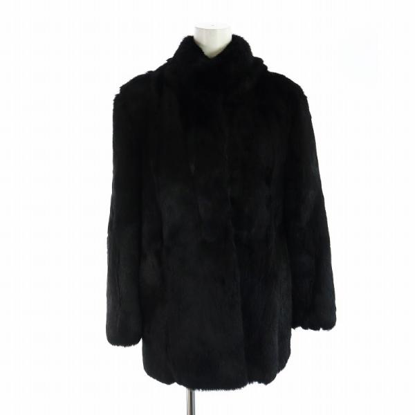 ノーブランド品 毛皮コート ミドル ヌートリアファー 長袖 総裏地 11 L 黒 ブラック ■GY1...