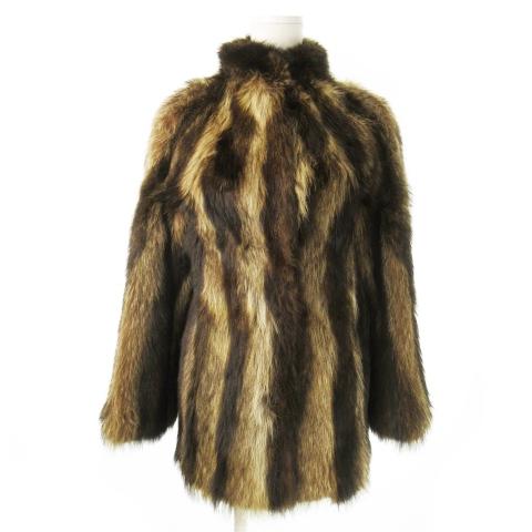ノーブランド ファーコート アウター 毛皮 ラクーンファー ミドル 茶 ブラウン /AO1 ■GY1...