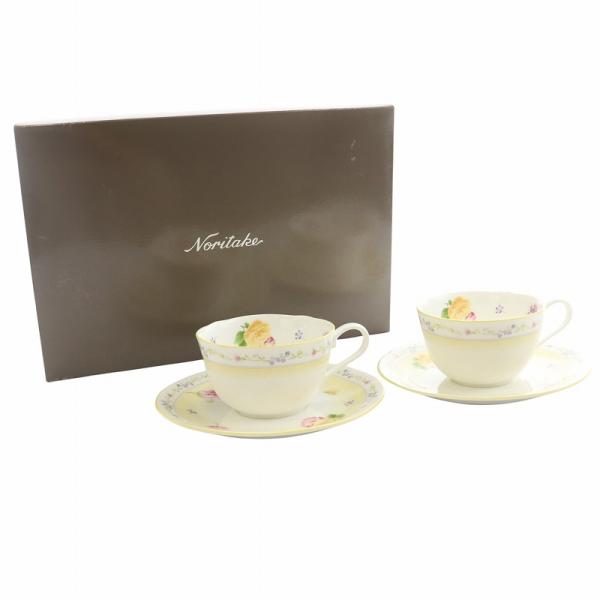 ノリタケ ジュヌ・フレール ティー・コーヒー椀皿ペアセット カップ ソーサー 2個セット 花柄 白