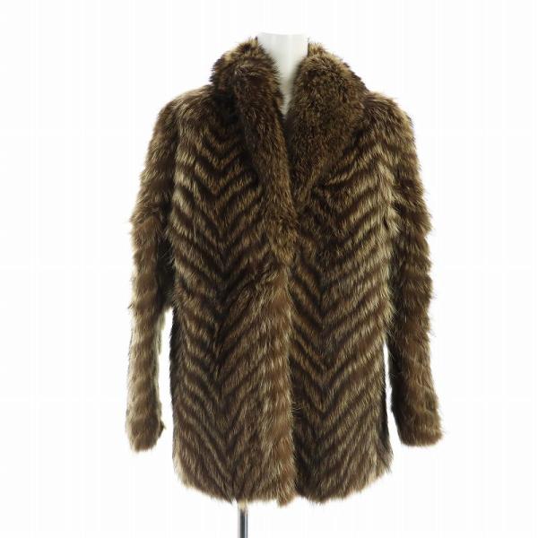 ローガン ファー Logan Fur 毛皮コート 長袖 ミドル 裏地刺繍 ラクーンファー 9 M 茶...