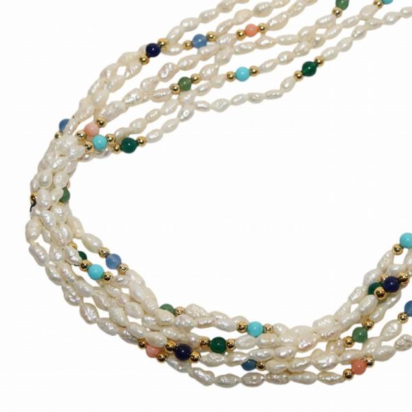 ネックレス 6本セット パール 真珠 バロックパール 3mm珠 白 ホワイト マルチカラー /KW ...