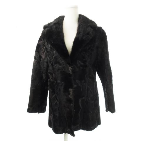 ノーブランド ファーコート ラムファー ミンクファー 毛皮 逆毛 ミドル テーラーカラー ミックス ...