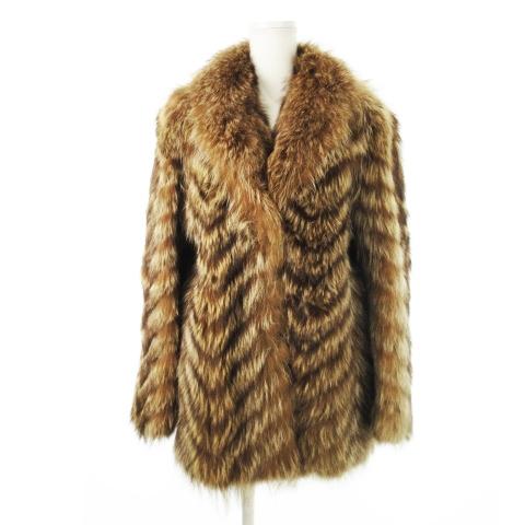 エンバ EMBA FURRIERS ファーコート ラクーンファー 毛皮 ミドル ミックス 茶 ブラウ...