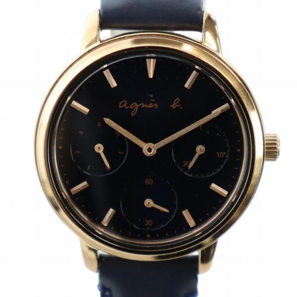 アニエスベー agnes b. 腕時計 ウォッチ クォーツ クロノグラフ 紺文字盤 ゴールド色 紺 ...