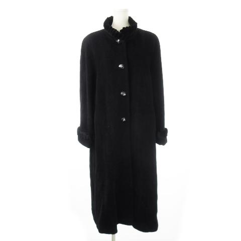 HALFCARAT ロングコート アルパカ ウール混 ファー ヌートリア ヘリンボーン 起毛 9AR...