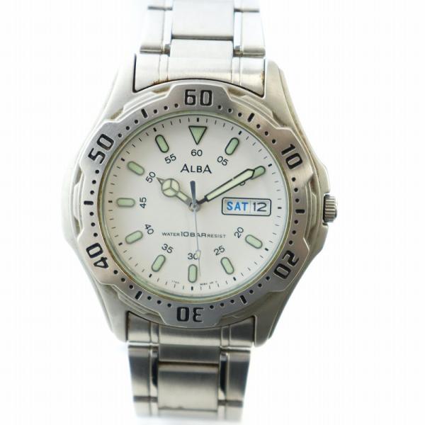 セイコー SEIKO アルバ ALBA 腕時計 ウォッチ クォーツ カレンダー付き ロゴ 白文字盤 ...