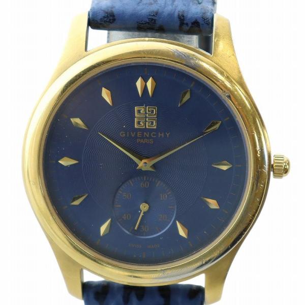ジバンシィ GIVENCHY 腕時計 ウォッチ クォーツ 青文字盤 スモセコ ロゴ ゴールド色 青 ...