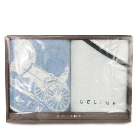 未使用品 セリーヌ CELINE CL7630 フェイスタオル 2枚セット ロゴ 箱入り 34×75...